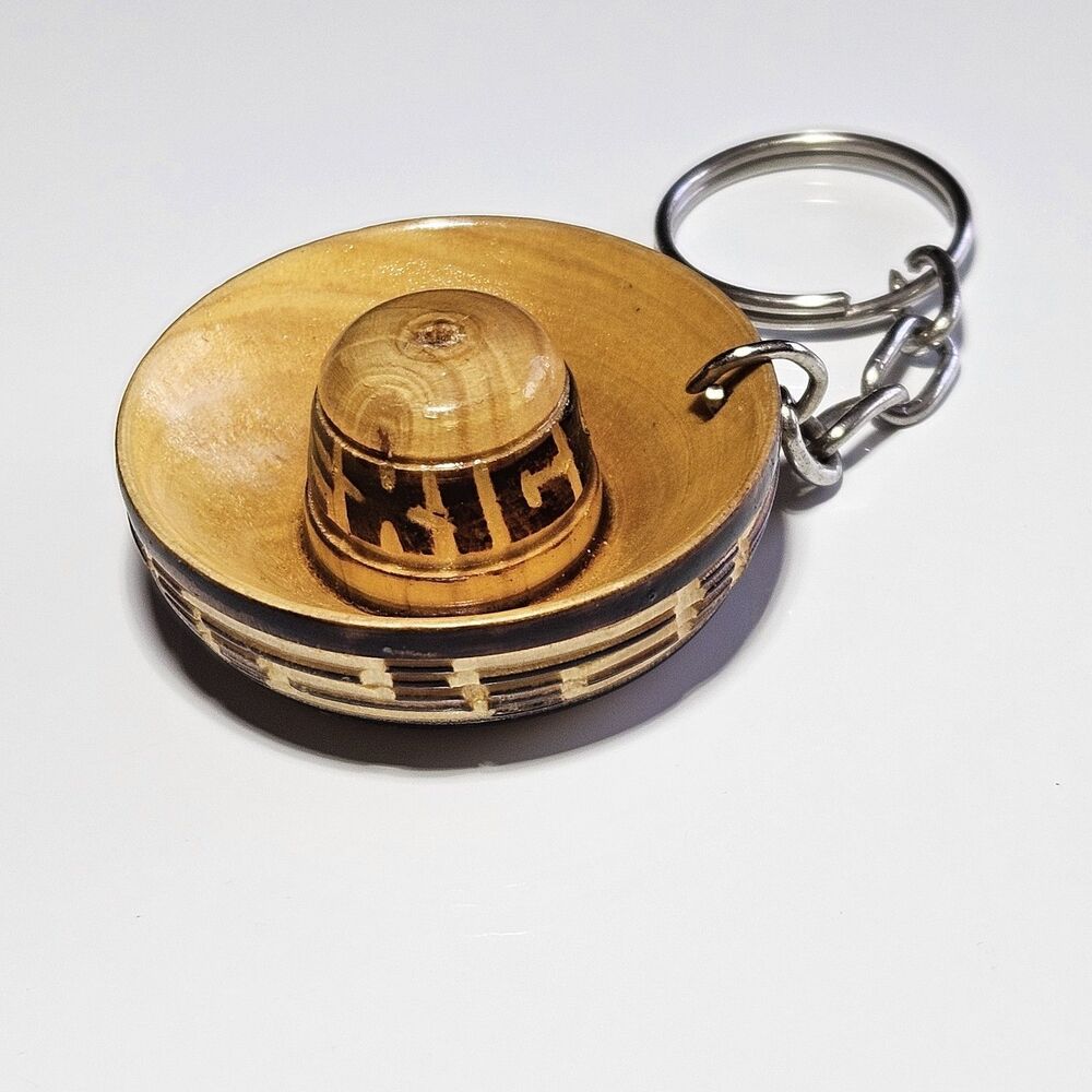 Vintage Wooden Hand Carved Mexican Sombrero Keychain